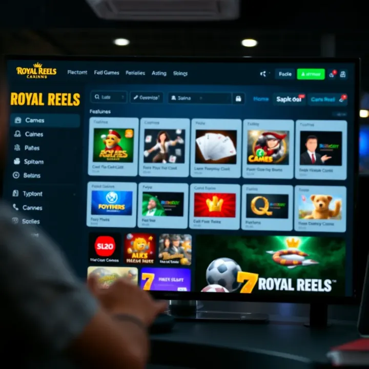 Dashboard view of Royal Reels platform highlighting account management options and game features