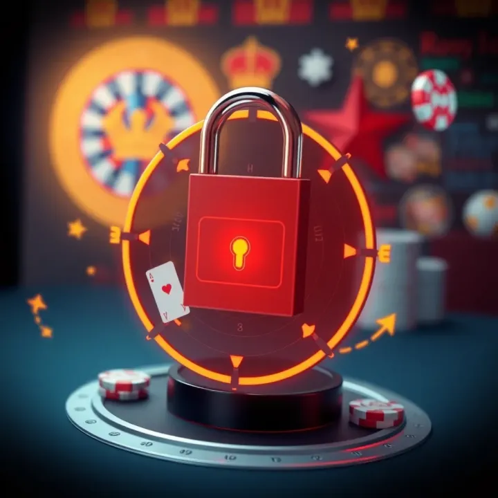 Security Features at Royal Reels Casino Secure digital lock icon with casino elements symbolizing safety and protection
