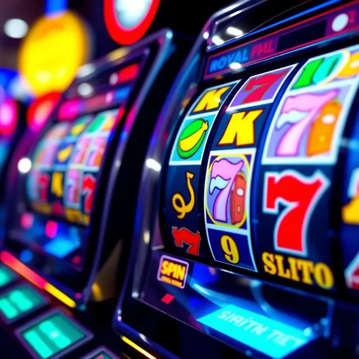 Colorful slot machine reels with various symbols representing casino games at Royal Reels Online Casino