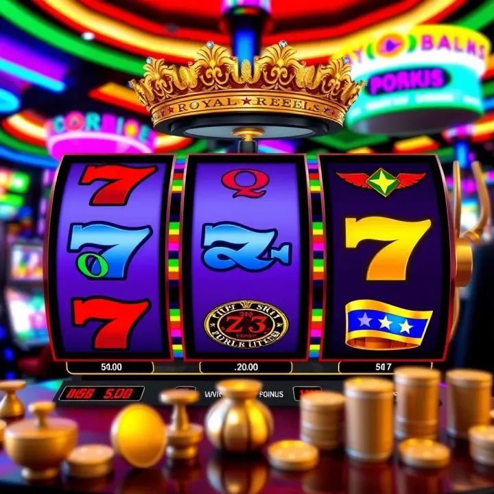 Royal Reels 4 Slot Reels and Symbols Colorful slot machine reels showing various symbols and winning combinations on a vibrant casino background
