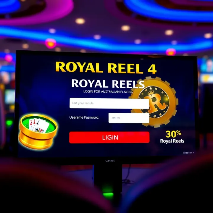 User interface displaying Royal Reels 4 login screen with username and password fields