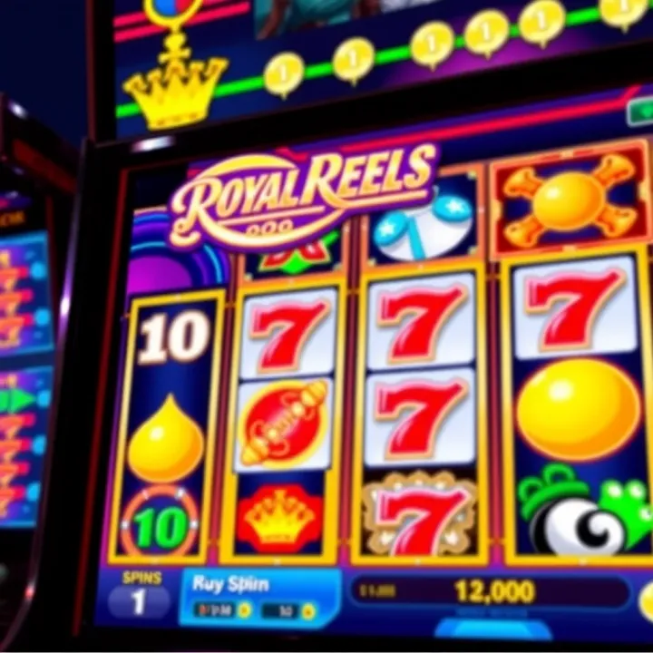 Colorful Royal Reels online pokies game screen with symbols and spinning reels