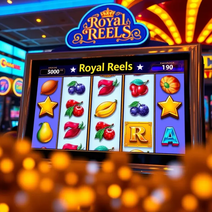 Royal Reels online pokies game interface showing vibrant reels with classic fruit symbols and bonus icons