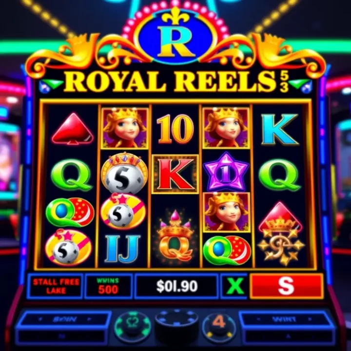 Colorful online pokies interface featuring vibrant reels with distinct symbols and bonus icons