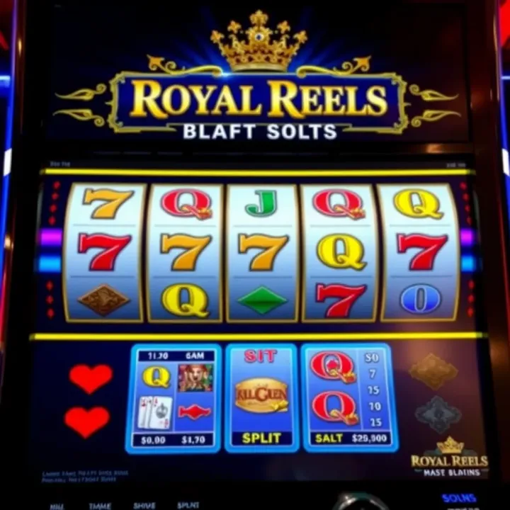 Royal Reels slot machine interface showcasing reels with symbols and payout lines