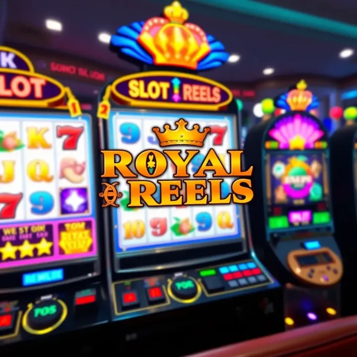 Colorful Royal Reels slot machine with various symbols and bright lights