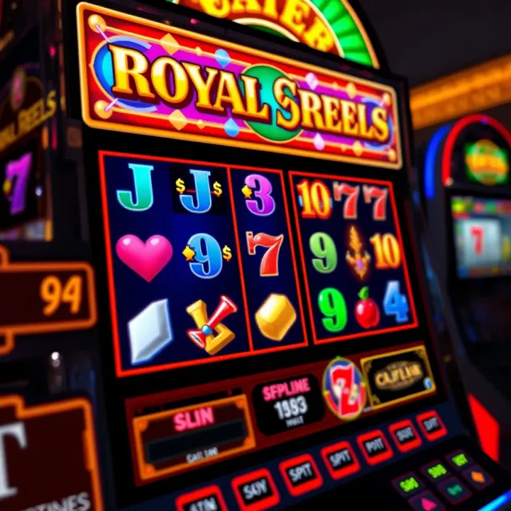 Colorful Royal Reels slot machine screen showing various symbols and paylines
