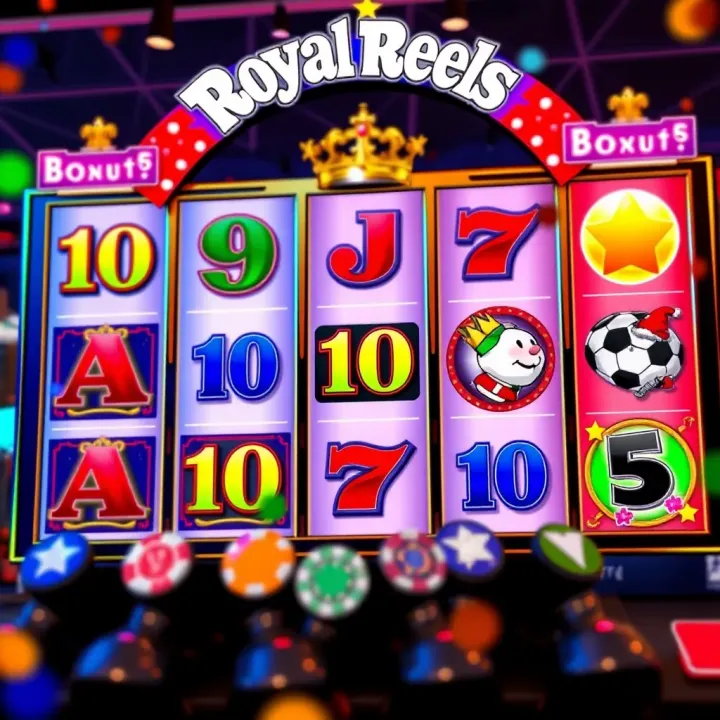 Colorful casino slot reels showing various classic symbols and bonus icons