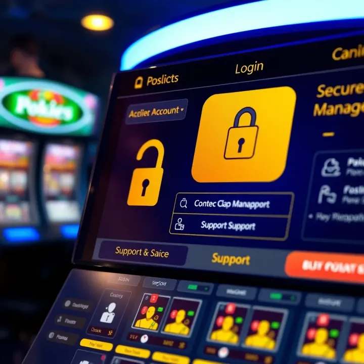 Secure account management features with encryption icons and support contact options