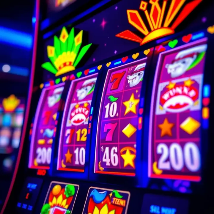 Colorful casino slot machine reels displaying winning symbols
