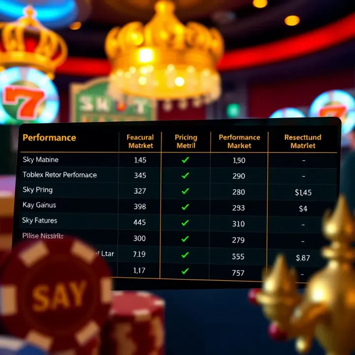 Performance metrics and pricing comparison chart for SkyCrown against similar market products
