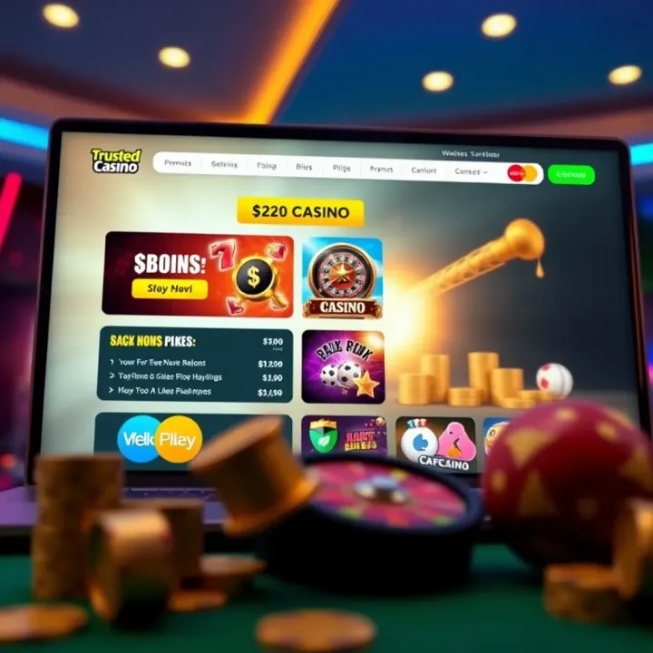Illustration of a secure online casino website showing bonus offers and safe payment options