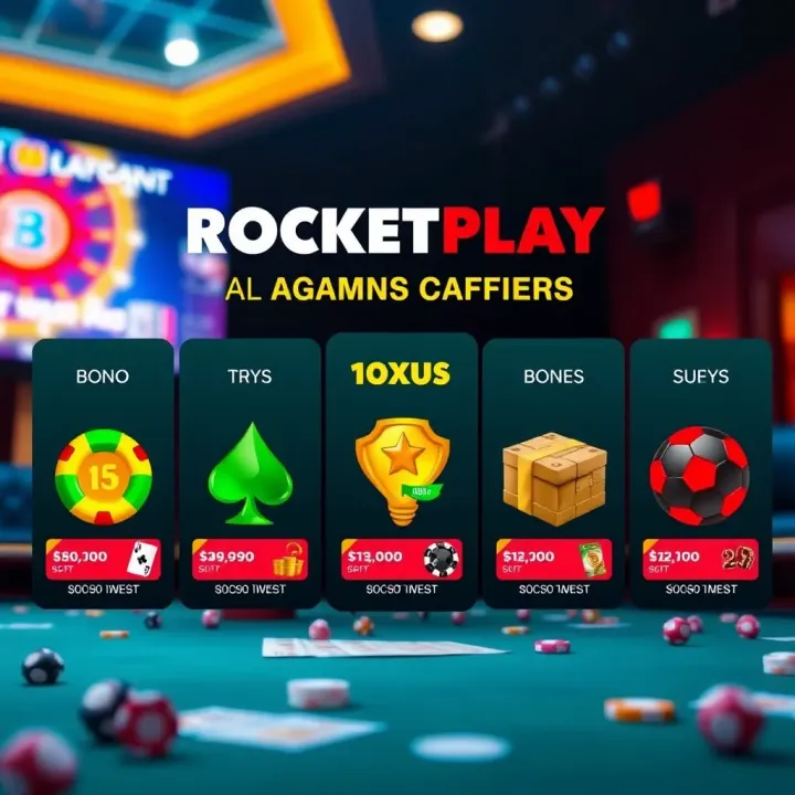 Graphic showing different types of RocketPlay promotional offers available to Australian gamers with icons representing bonuses and rewards