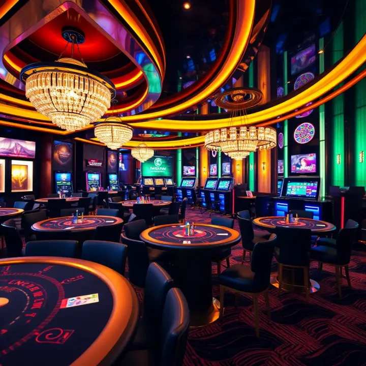 Luxurious casino interior featuring high stakes gaming tables and elegant décor