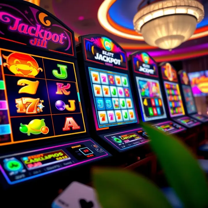 Colorful online slot game interface with vibrant reels and jackpot icons