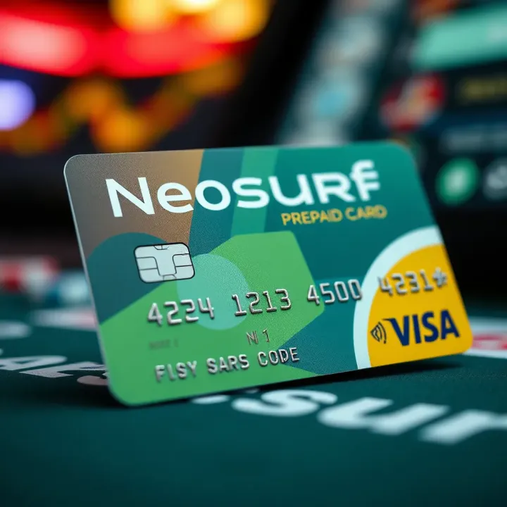 Close-up of a Neosurf prepaid card displaying unique code for online transactions