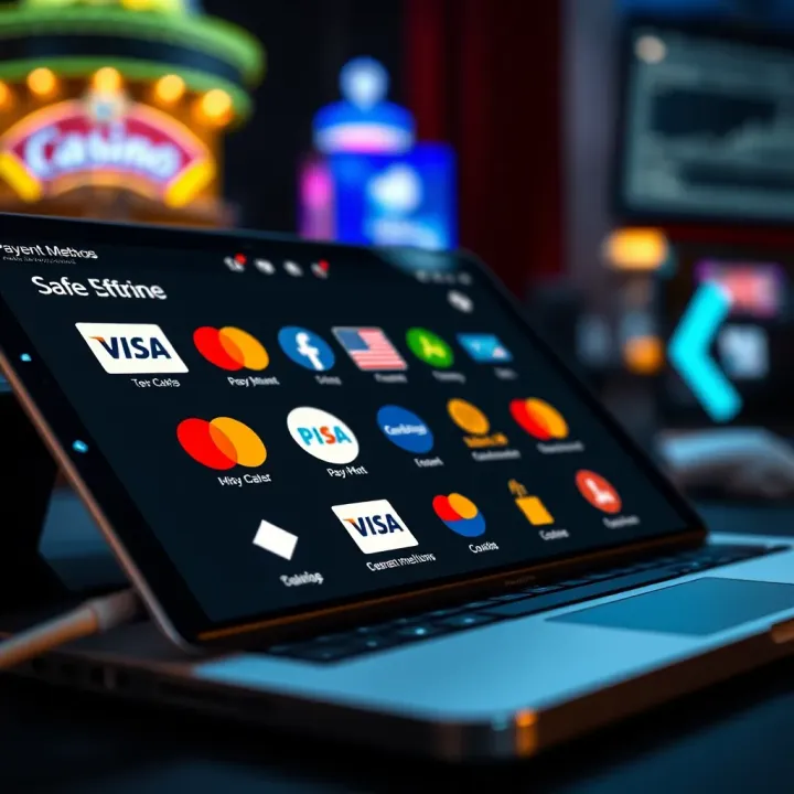Secure online payment methods icons displayed on a digital device representing safe transactions in no verification casinos