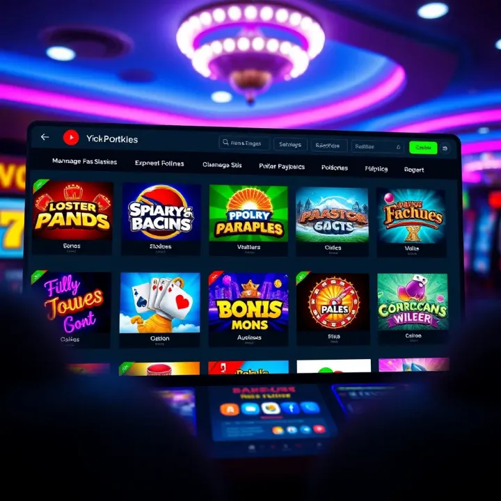 Interface displaying a diverse range of online pokies games with vivid graphics and engaging themes