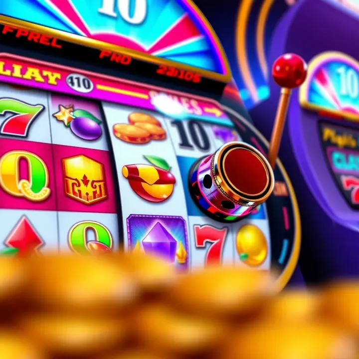 Colorful online slot machine with various symbols and a spinning reel