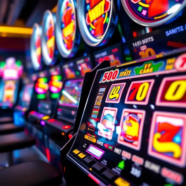 Close-up view of a modern pokies machine showcasing vibrant symbols and spinning reels