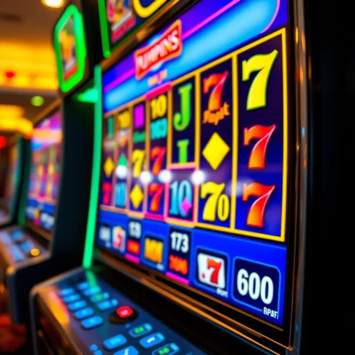 Colorful digital pokies screen displaying various symbols and a payout line