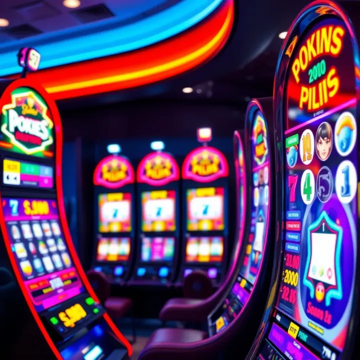 Close-up view of a popular Australian pokies machine with bright lights and colorful symbols