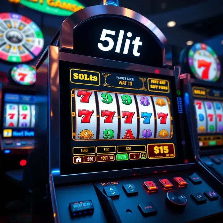 Illustration of a digital slot machine interface showing reels and betting options
