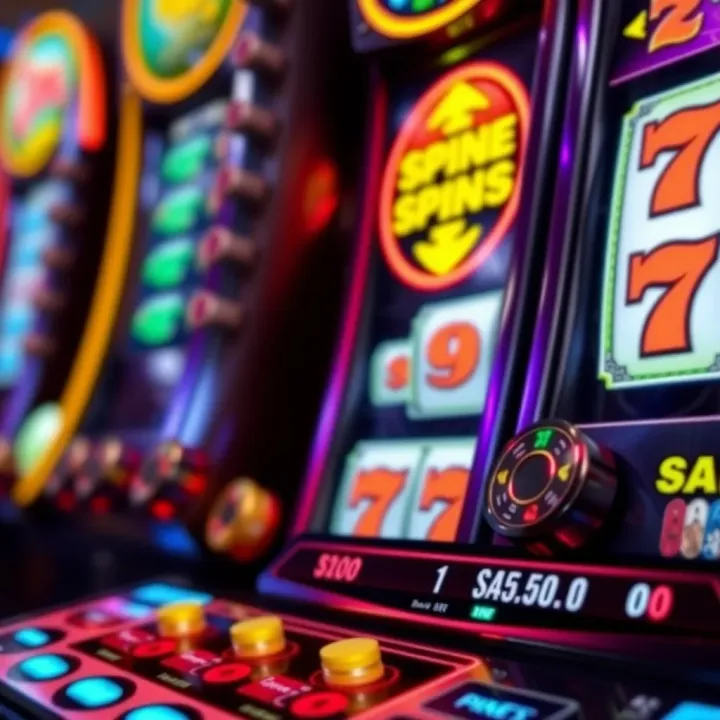 Colorful online pokie game interface with spinning reels and winning symbols