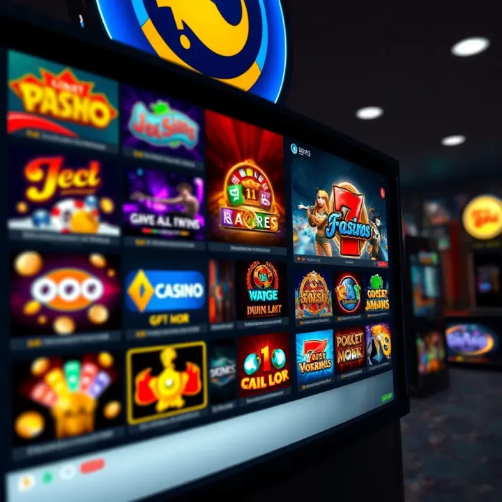 Variety of colorful online casino games displayed on a digital interface