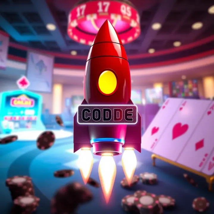 Illustration of a digital code unlocking a rocket-themed online casino bonus