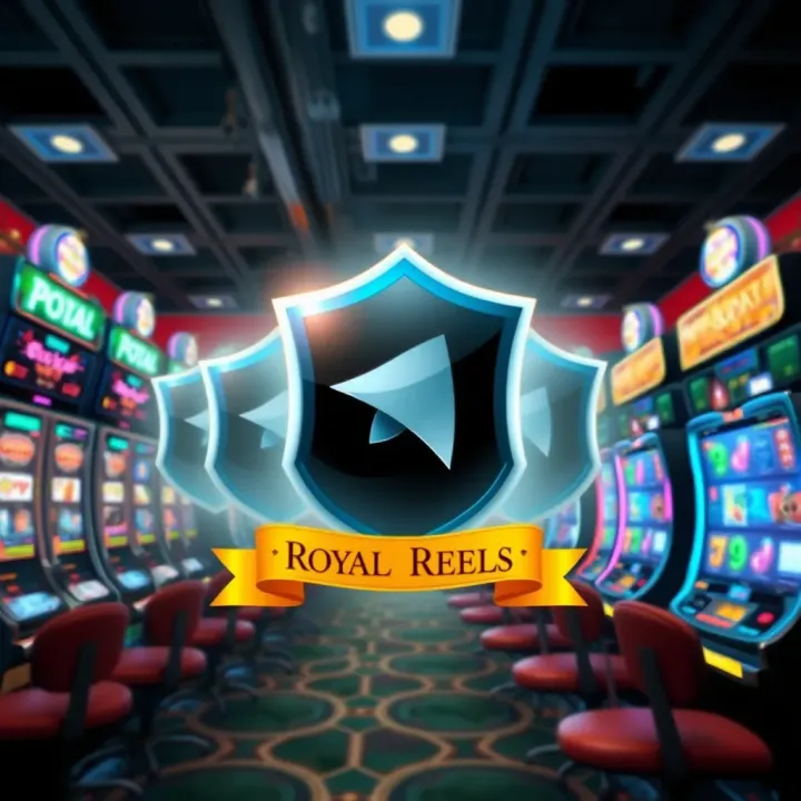Graphic depicting secure and fair gaming environment with safety shields and slot machines