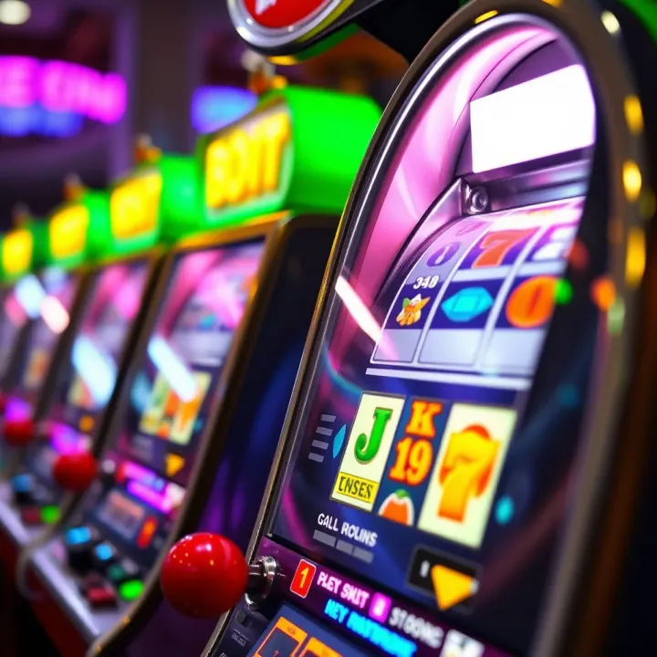 Close-up view of a classic Australian gaming machine with bright reels and colorful symbols