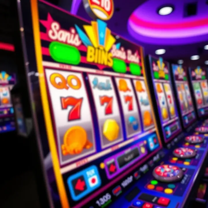 Colorful online pokies game screen with vibrant symbols and spinning reels