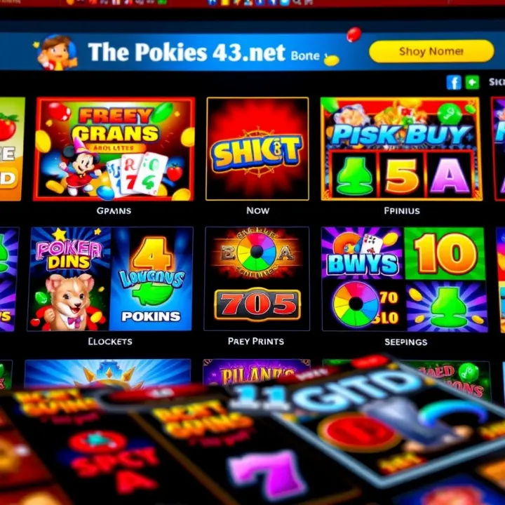Colorful online pokies interface showing a variety of slot games with vibrant graphics