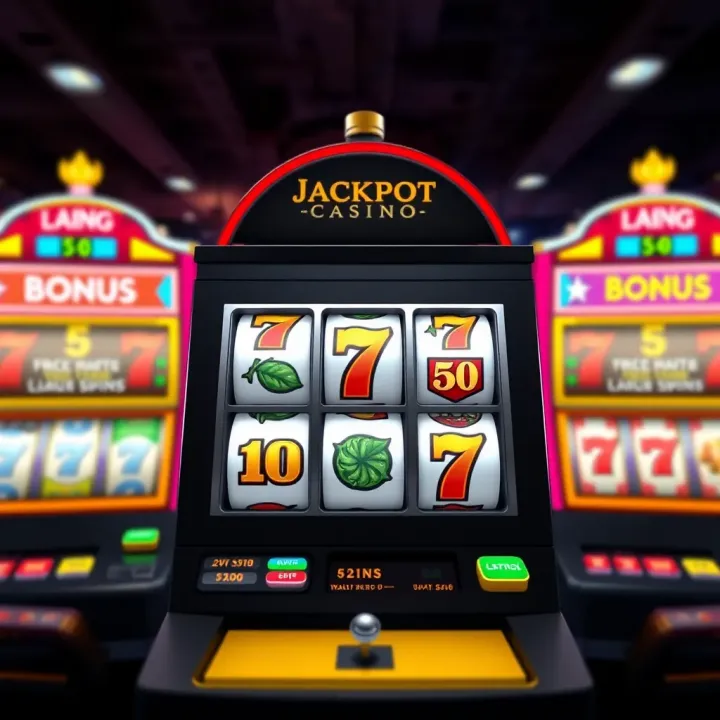 Illustration of digital slot machine with bonus rewards and free spins