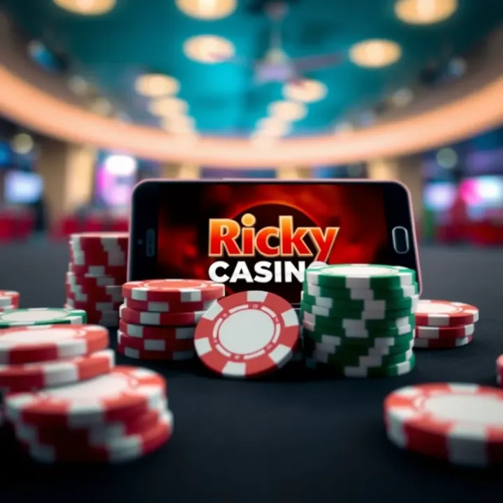 Illustration of casino chips and a mobile device representing the use of Ricky Casino free chips wisely