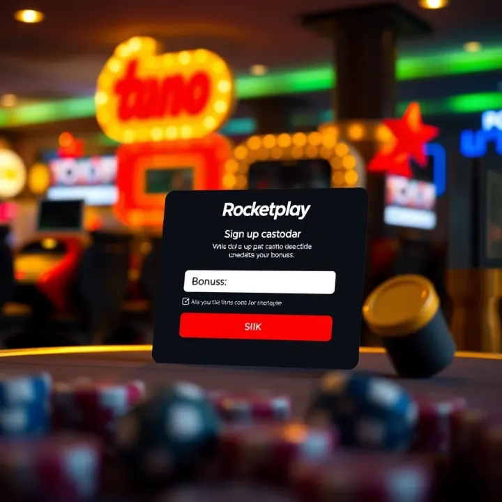 Illustration of a digital sign-up form with casino code input field and bonus activation